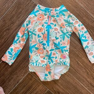 Rufflebutts RashGuard Swimsuit Floral Peach Blue Aqua White 2T